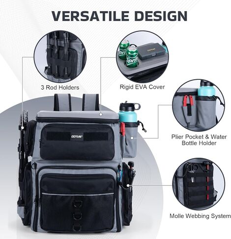 Goture Fishing Backpack with Cooler, 66L 600D Tackle Backpack with 3 Rod Holders, EVA Cover, Helmet Holder, Rain Cover, Saltwater Large Fishing Bag for Camping Hiking, Gear Storage Bag, Gifts for Men in Saudi Arabia