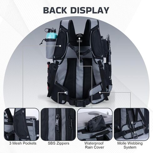 Goture Fishing Backpack with Cooler, 66L 600D Tackle Backpack with 3 Rod Holders, EVA Cover, Helmet Holder, Rain Cover, Saltwater Large Fishing Bag for Camping Hiking, Gear Storage Bag, Gifts for Men in Saudi Arabia