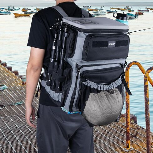 Goture Fishing Backpack with Cooler, 66L 600D Tackle Backpack with 3 Rod Holders, EVA Cover, Helmet Holder, Rain Cover, Saltwater Large Fishing Bag for Camping Hiking, Gear Storage Bag, Gifts for Men in Saudi Arabia