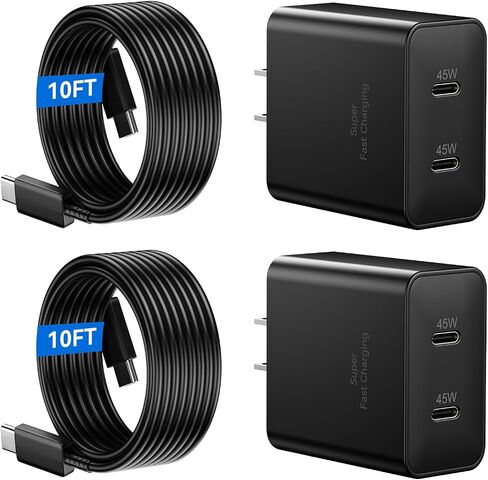 45W Super Fast Charger 2Port Type C Charger Fast Charging 10FT USB C Cord with Android Phone Charger Block for Samsung Galaxy S25 Ultra/S25+/S24/S24 Ultra/S23/S22/S20/Note10+/Tab S9,2Pack in Saudi Arabia