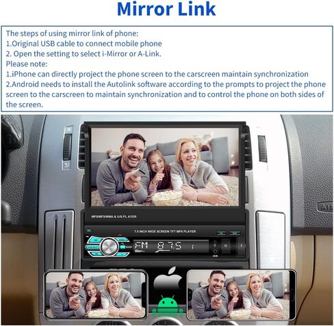 Wireless Apple Carplay Single Din Car Stereo 7 Inch IPS Folding Capacitive Touch Screen Car Radio with Android Auto Bluetooth Mirror Link, Hikity Car Audio Receiver with FM Radio SWC in Saudi Arabia