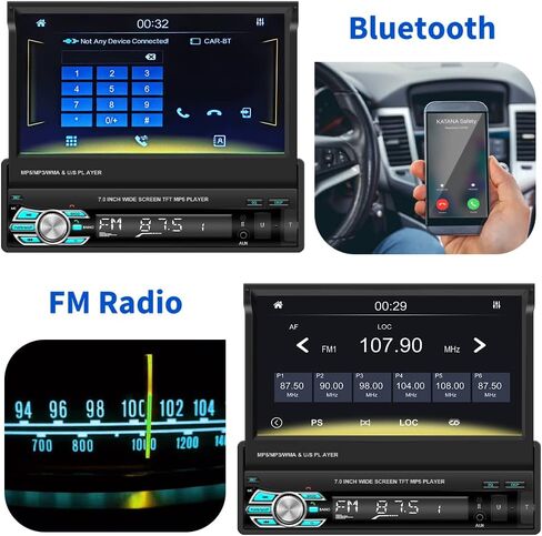 Wireless Apple Carplay Single Din Car Stereo 7 Inch IPS Folding Capacitive Touch Screen Car Radio with Android Auto Bluetooth Mirror Link, Hikity Car Audio Receiver with FM Radio SWC in Saudi Arabia