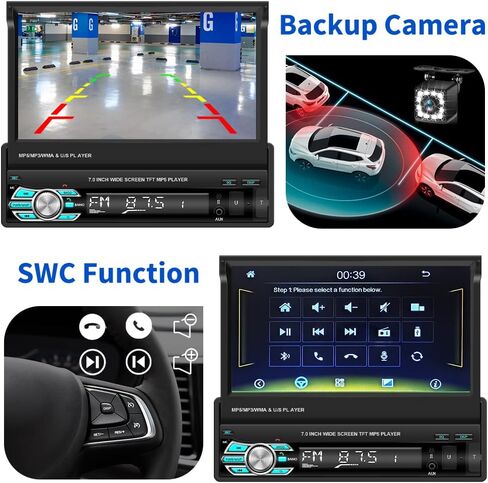 Wireless Apple Carplay Single Din Car Stereo 7 Inch IPS Folding Capacitive Touch Screen Car Radio with Android Auto Bluetooth Mirror Link, Hikity Car Audio Receiver with FM Radio SWC in Saudi Arabia