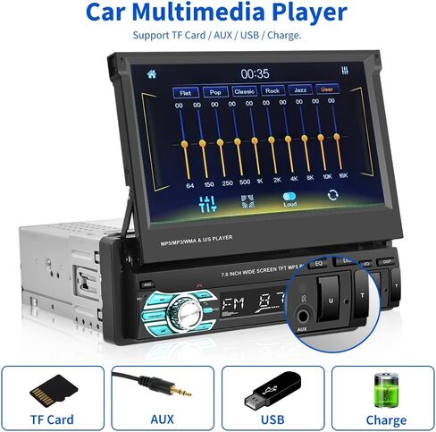 Wireless Apple Carplay Single Din Car Stereo 7 Inch IPS Folding Capacitive Touch Screen Car Radio with Android Auto Bluetooth Mirror Link, Hikity Car Audio Receiver with FM Radio SWC in Saudi Arabia