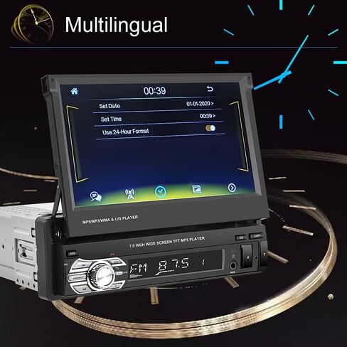 Wireless Apple Carplay Single Din Car Stereo 7 Inch IPS Folding Capacitive Touch Screen Car Radio with Android Auto Bluetooth Mirror Link, Hikity Car Audio Receiver with FM Radio SWC in Saudi Arabia