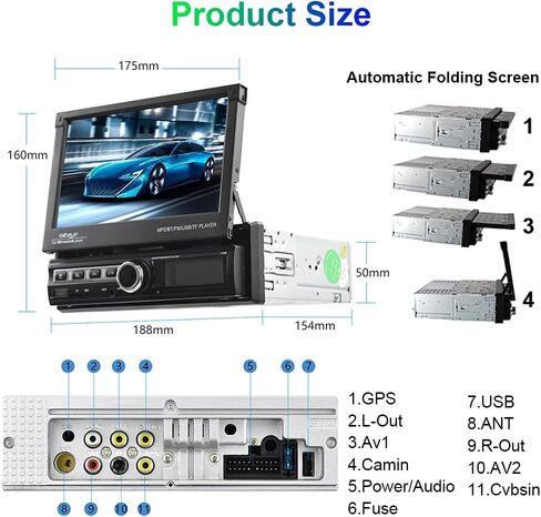 Wireless Apple Carplay Single Din Car Stereo 7 Inch IPS Folding Capacitive Touch Screen Car Radio with Android Auto Bluetooth Mirror Link, Hikity Car Audio Receiver with FM Radio SWC in Saudi Arabia
