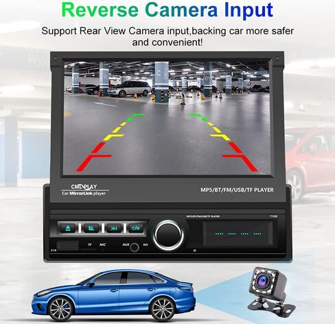 Wireless Apple Carplay Single Din Car Stereo 7 Inch IPS Folding Capacitive Touch Screen Car Radio with Android Auto Bluetooth Mirror Link, Hikity Car Audio Receiver with FM Radio SWC in Saudi Arabia