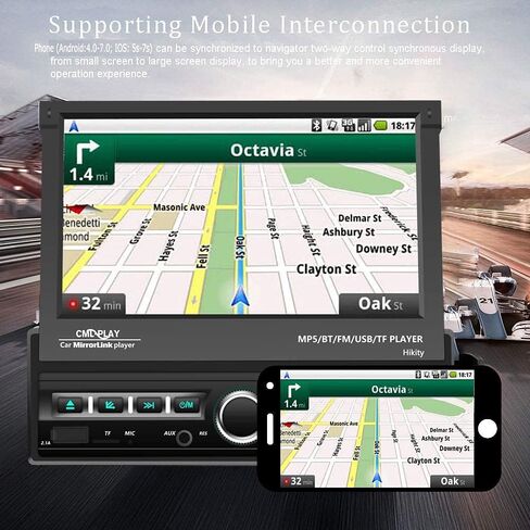 Wireless Apple Carplay Single Din Car Stereo 7 Inch IPS Folding Capacitive Touch Screen Car Radio with Android Auto Bluetooth Mirror Link, Hikity Car Audio Receiver with FM Radio SWC in Saudi Arabia