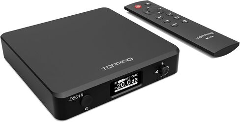 TOPPING D50 III Desktop HiFi DAC & Preamplifier, Dual ES9039Q2M, Bluetooth 5.1, Hi-Res Audio, DSD512/PCM768kHz Support, RCA/TRS Outputs, Includes 12V Trigger and Remote Control (Black) in Saudi Arabia