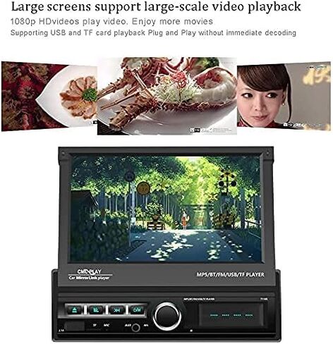 Wireless Apple Carplay Single Din Car Stereo 7 Inch IPS Folding Capacitive Touch Screen Car Radio with Android Auto Bluetooth Mirror Link, Hikity Car Audio Receiver with FM Radio SWC in Saudi Arabia