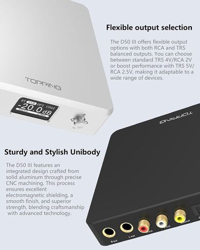 TOPPING D50 III Desktop HiFi DAC & Preamplifier, Dual ES9039Q2M, Bluetooth 5.1, Hi-Res Audio, DSD512/PCM768kHz Support, RCA/TRS Outputs, Includes 12V Trigger and Remote Control (Black) in Saudi Arabia