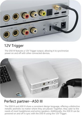 TOPPING D50 III Desktop HiFi DAC & Preamplifier, Dual ES9039Q2M, Bluetooth 5.1, Hi-Res Audio, DSD512/PCM768kHz Support, RCA/TRS Outputs, Includes 12V Trigger and Remote Control (Black) in Saudi Arabia