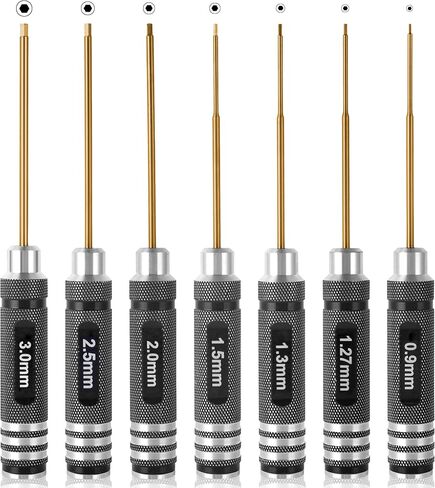 Professional RC Titanium Plated Ti Coated Hex Screwdriver Set - 7PCS Precision Hexagon Allen Kit (0.9-3.0mm) for RC Car, Drone, Helicopter, Durable RC Tool Kit in Kuwait