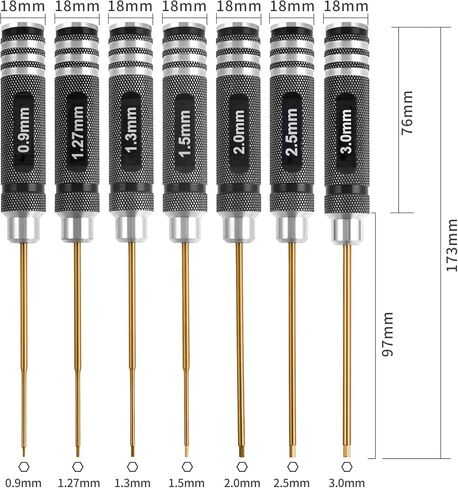 Professional RC Titanium Plated Ti Coated Hex Screwdriver Set - 7PCS Precision Hexagon Allen Kit (0.9-3.0mm) for RC Car, Drone, Helicopter, Durable RC Tool Kit in Kuwait