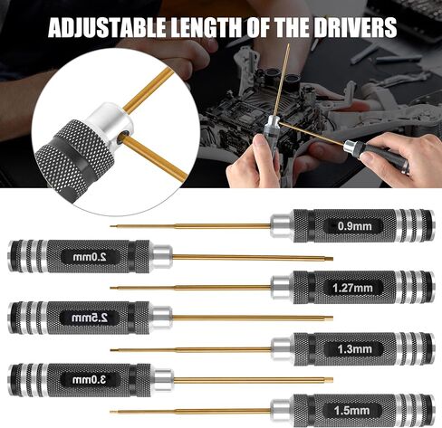 Professional RC Titanium Plated Ti Coated Hex Screwdriver Set - 7PCS Precision Hexagon Allen Kit (0.9-3.0mm) for RC Car, Drone, Helicopter, Durable RC Tool Kit in Kuwait
