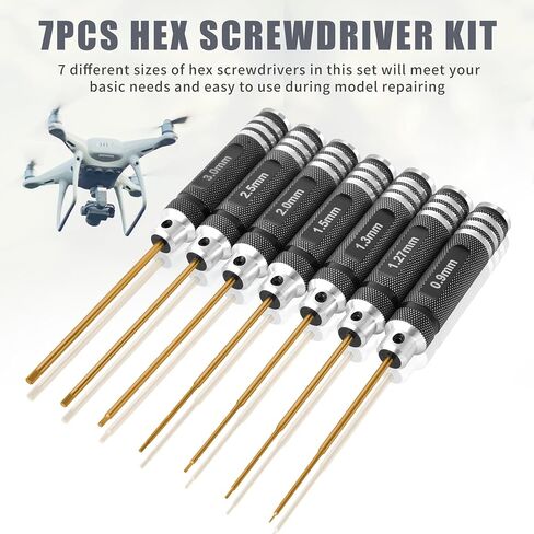 Professional RC Titanium Plated Ti Coated Hex Screwdriver Set - 7PCS Precision Hexagon Allen Kit (0.9-3.0mm) for RC Car, Drone, Helicopter, Durable RC Tool Kit in Kuwait