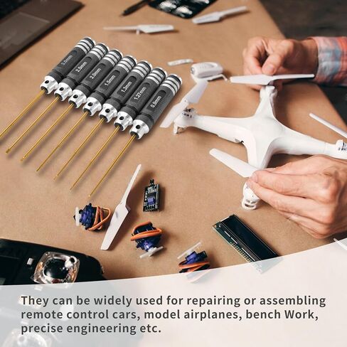 Professional RC Titanium Plated Ti Coated Hex Screwdriver Set - 7PCS Precision Hexagon Allen Kit (0.9-3.0mm) for RC Car, Drone, Helicopter, Durable RC Tool Kit in Kuwait