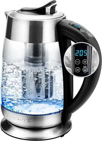 OVENTE Electric Kettle 1500W Fast Boiling Water Heater with 1.7L Double Wall Insulated Borosilicate Glass Interior, Digital Touchscreen, Keep Warm, Auto-Shut Off and Boil-Dry Protection, Black KD96B in Saudi Arabia