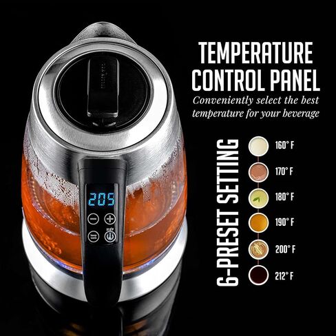 OVENTE Electric Kettle 1500W Fast Boiling Water Heater with 1.7L Double Wall Insulated Borosilicate Glass Interior, Digital Touchscreen, Keep Warm, Auto-Shut Off and Boil-Dry Protection, Black KD96B in Saudi Arabia