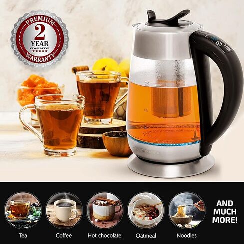 OVENTE Electric Kettle 1500W Fast Boiling Water Heater with 1.7L Double Wall Insulated Borosilicate Glass Interior, Digital Touchscreen, Keep Warm, Auto-Shut Off and Boil-Dry Protection, Black KD96B in Saudi Arabia