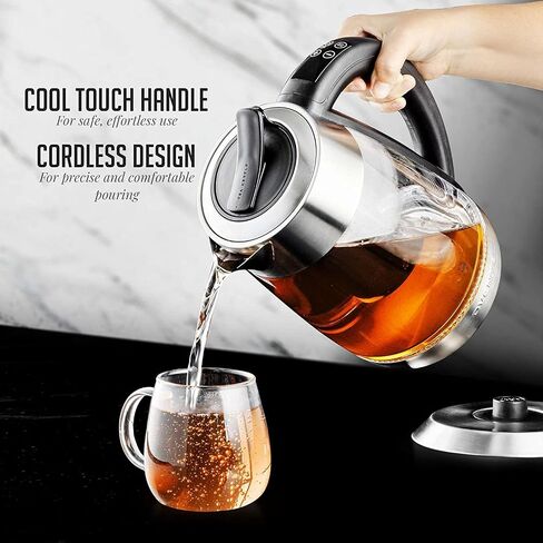 OVENTE Electric Kettle 1500W Fast Boiling Water Heater with 1.7L Double Wall Insulated Borosilicate Glass Interior, Digital Touchscreen, Keep Warm, Auto-Shut Off and Boil-Dry Protection, Black KD96B in Saudi Arabia