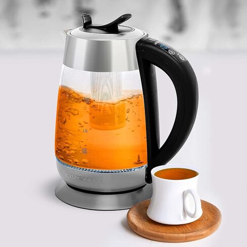 OVENTE Electric Kettle 1500W Fast Boiling Water Heater with 1.7L Double Wall Insulated Borosilicate Glass Interior, Digital Touchscreen, Keep Warm, Auto-Shut Off and Boil-Dry Protection, Black KD96B in Saudi Arabia