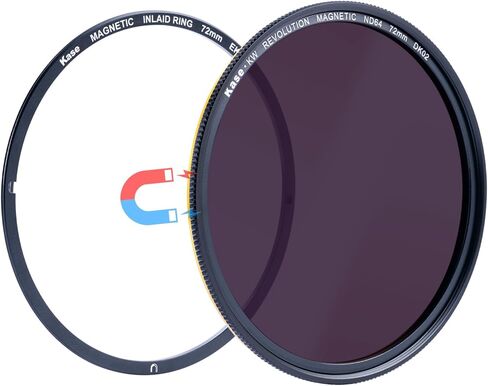 Kase 82mm Wolverine Revolution Plus Magnetic ND64 (6 Stops) ND Filter مع حلقة محول مرصعة ، والزجاج البصري المقسى الصدمات ومرشح كثافة محايدة متعددة المغلفة HD in Kuwait