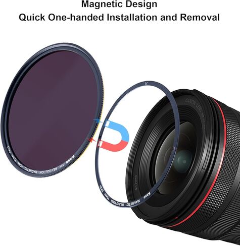 Kase 82mm Wolverine Revolution Plus Magnetic ND64 (6 Stops) ND Filter مع حلقة محول مرصعة ، والزجاج البصري المقسى الصدمات ومرشح كثافة محايدة متعددة المغلفة HD in Kuwait