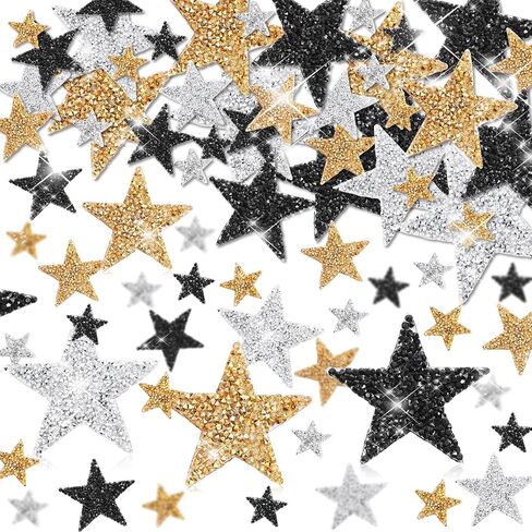 Geosar 120 Pieces Star Rhinestone Appliques Iron on Star Patches Rhinestone Glitter Star Patches Bling Appliques for DIY Crafts Clothes Bag Pants Wedding Decoration in 4 Sizes (Black, Sliver, Grey) in Kuwait