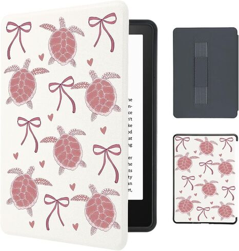 Kawaii Sea Turtle Case for 6" Kindle (11Th Gen 2024&2022) Cute Cartoon Bow Cover with Hand Strap Smart Auto Wake/Sleep Soft Slim Lightweight Pu Leather Shell Cover Compatible with Kindle in Saudi Arabia