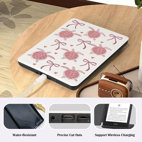 Kawaii Sea Turtle Case for 6" Kindle (11Th Gen 2024&2022) Cute Cartoon Bow Cover with Hand Strap Smart Auto Wake/Sleep Soft Slim Lightweight Pu Leather Shell Cover Compatible with Kindle in Saudi Arabia