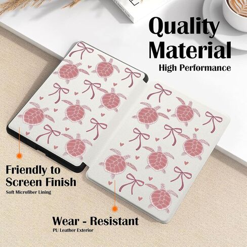 Kawaii Sea Turtle Case for 6" Kindle (11Th Gen 2024&2022) Cute Cartoon Bow Cover with Hand Strap Smart Auto Wake/Sleep Soft Slim Lightweight Pu Leather Shell Cover Compatible with Kindle in Saudi Arabia