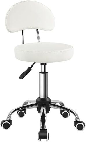 KKTONER Rolling Stool with Mid Back Height Adjustable Chair PU Leather Swivel Chair with Wheels for Office Home Task Drafting (White) in Kuwait