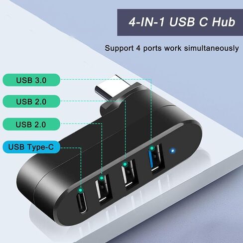 VIENON 4-Port USB C Hub [90°/180° Degree Rotatable], USB C Adapter Splitter, USB Extender for MacBook, iMac, Surface, and More C Port Laptop in Saudi Arabia