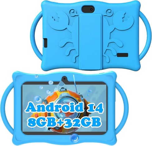 Android 14 Kids Tablet 7 بوصة أقراص للأطفال ، ذاكرة الوصول العشوائي بسعة 8 جيجا بايت ذاكرة الوصول العشوائي 32 جيجابايت رباعية رباعية اللون مع حالة مقاومة للصدمة ، والتحكم في الوالدين ، واي فاي ، بلوتوث ، بطارية 3000 مللي أمبير في الساعة ، الكاميرا المزدوج in Kuwait