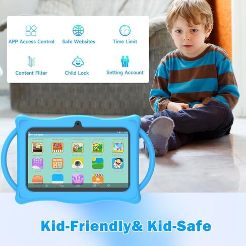 Android 14 Kids Tablet 7 بوصة أقراص للأطفال ، ذاكرة الوصول العشوائي بسعة 8 جيجا بايت ذاكرة الوصول العشوائي 32 جيجابايت رباعية رباعية اللون مع حالة مقاومة للصدمة ، والتحكم في الوالدين ، واي فاي ، بلوتوث ، بطارية 3000 مللي أمبير في الساعة ، الكاميرا المزدوج in Kuwait