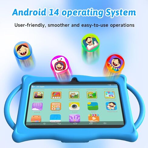 Android 14 Kids Tablet 7 بوصة أقراص للأطفال ، ذاكرة الوصول العشوائي بسعة 8 جيجا بايت ذاكرة الوصول العشوائي 32 جيجابايت رباعية رباعية اللون مع حالة مقاومة للصدمة ، والتحكم في الوالدين ، واي فاي ، بلوتوث ، بطارية 3000 مللي أمبير في الساعة ، الكاميرا المزدوج in Kuwait