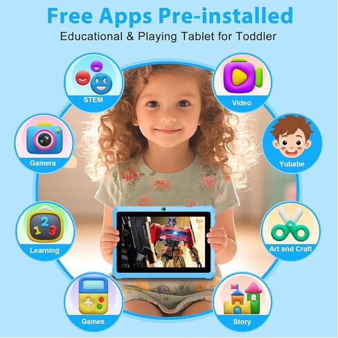 Yinoche Kids Tablet 7 "Android Tablet for Kids 3-7 32GB أقراص للأطفال الصغار مع Case WiFi Parental Control Dual Camera GMS معتمد in Kuwait