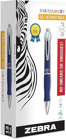 Zebra Pens X10 Retractable Gel Pen, Medium Point, 0.7mm, Black Barrel, Acid Free Black Ink, 12 Pack (Packaging may vary) (42610) in Kuwait