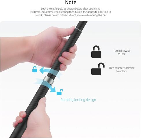 102-inch Long Selfie Stick Pole Extension Rod for GoPro Insta360 X5 X4 DJI Osmo Action 5 Pro DJI Pocket 3, Carbon Fiber/Light/Extra Long/Waterproof/Motorcycle Stick/Wide Angle in Kuwait