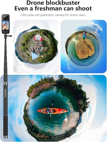 102-inch Long Selfie Stick Pole Extension Rod for GoPro Insta360 X5 X4 DJI Osmo Action 5 Pro DJI Pocket 3, Carbon Fiber/Light/Extra Long/Waterproof/Motorcycle Stick/Wide Angle in Kuwait