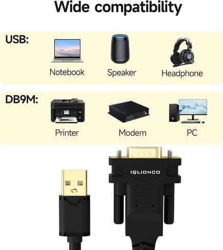 10FT USB to DB9 Male Serial Adapter Cable with ftdi FT232RL Chipset for High-Speed Data Transfer, Multi-System Compatibility in Kuwait