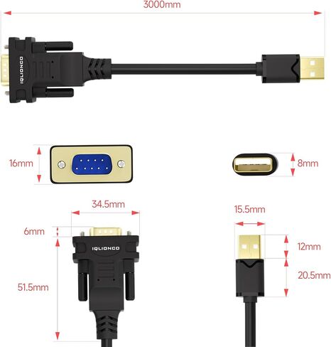 10FT USB to DB9 Male Serial Adapter Cable with ftdi FT232RL Chipset for High-Speed Data Transfer, Multi-System Compatibility in Kuwait