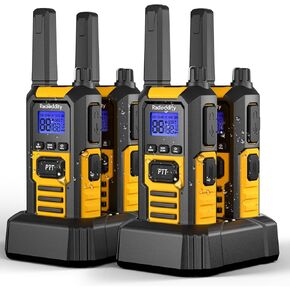 Radioddity HD-1 IP67 Heavy Duty Walkie Talkies, Waterproof Dustproof Shockproof Long Range Two Way Radio with One-Key Group Call, Vibrate Alert, SOS, Dual PTT, Base & USB-C Charing, 4 Packs