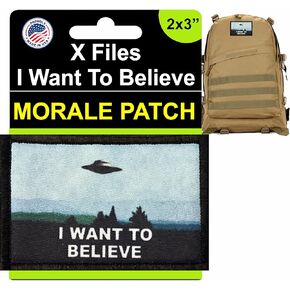 RedheadedTshirts I Want to Believe Morale Patch | 2x3" Rectangular UFO Hook and Loop Patch | X Files Morale Patch | 1 Piece