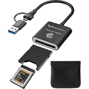 CFexpress Card Reader with USB 3.2 (Gen 2) 10Gbps, Type C and USB A 2-in-1 CFexpress Type B Readers with PU Storage Bag, Portable CFe Type B Card Adapter for Phone, Tablet, Laptop, PC