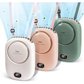 3 Pack Portable Neck Fan, Hanging Neck Fan Hands Free with Adjustable Lanyard and Bracket, USB Rechargeable Bladeless Mini Fans Portable(White+Pink+Green)