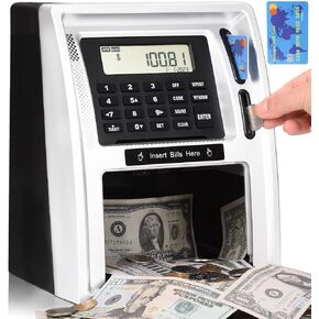 Mini Toy ATM Savings Bank, Pink Piggy Bank Machine for Real Money with Card, Bill Feeder, Coin Reader, Balance Calculator Safe Box for Kids Adults in Saudi Arabia