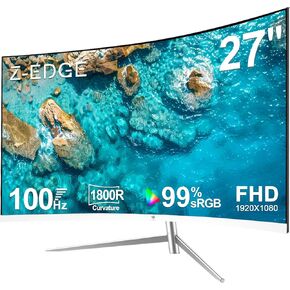 Z-Edge 27-inch Curved Gaming Monitor, Full HD 1080P 1920x1080 LED Backlight Monitor, with 75Hz Refresh Rate and Eye-Care Technology, 178° Wide View Angle, Built-in Speakers, VGA+HDMI
