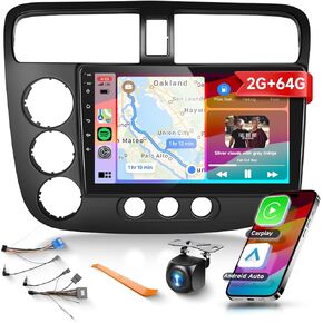 راديو ستيريو لاسلكي للسيارة مع ابل كاربلاي اندرويد اوتو لسيارة هوندا سيفيك 2001 2002 2003 2004 2005 شاشة لمس 9 انش اندرويد راديو بلوتوث مع نظام تحديد المواقع وواي فاي وكاميرا احتياطية وميكروفون وصوت in Kuwait